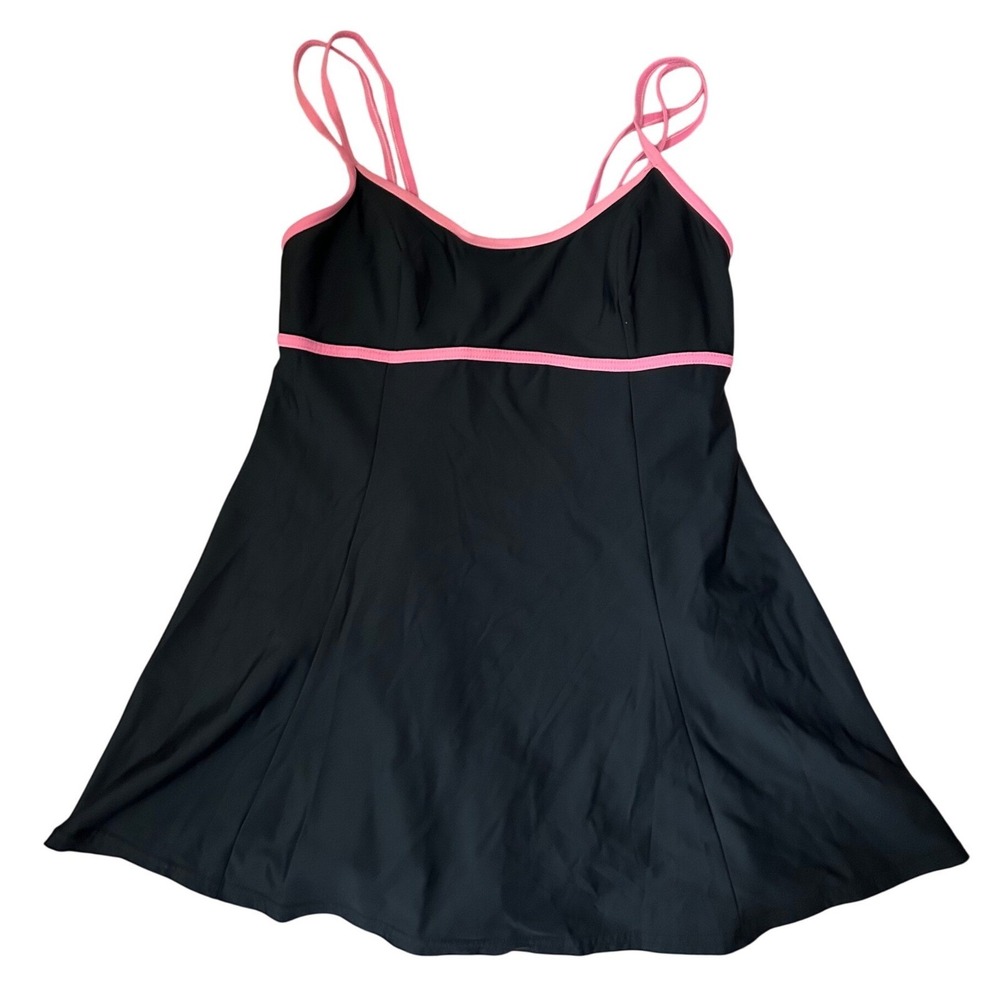 Y2K‎ VTG Womens Black Pink Trim Swim Dress One Piece Swimsuit 2000s Retro